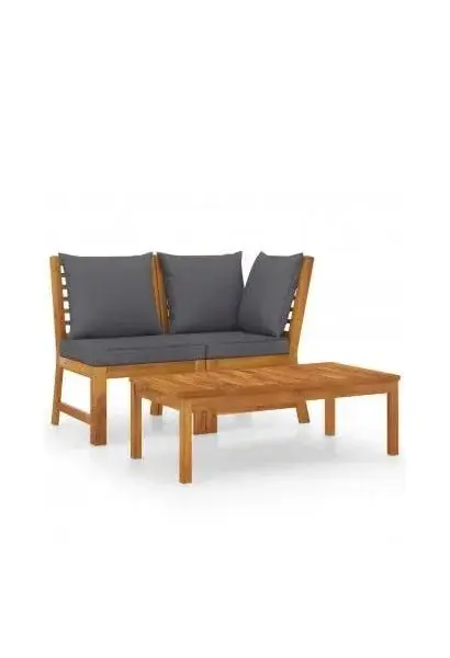 VIDAXL 311835 Conjunto de muebles de exterior de mesa de centro y sofá de 2 plazas con cojines gris oscuro de vidaXL