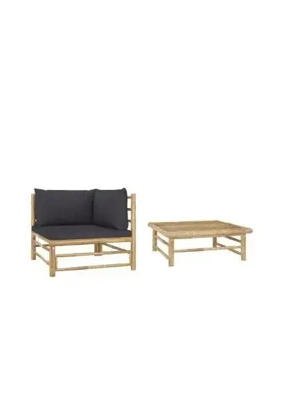 VIDAXL 313152 Conjunto de muebles de jardín de 2 piezas fabricados en bambú y con cojines de color gris oscuro de vidaXL