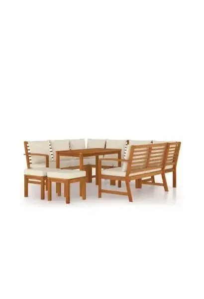 VIDAXL 3154976 Juego comedor de jardín de 9 piezas fabricado en madera de acacia con cojines color blanco de vidaXL