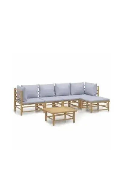 VIDAXL 3155084 Juego de sofás y mesa para jardín de 6 piezas fabricadas en bambú con cojines de color gris claro de vidaXL