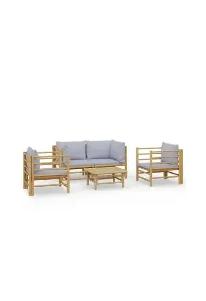 VIDAXL 3155089 Juego de muebles para jardín de 5 piezas fabricado en bambú con cojines de color gris claro de vidaXL
