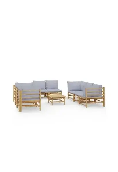 VIDAXL 3155091 Set de sofás para jardín de 9 piezas fabricado en bambú con cojines de color gris claro de vidaXL