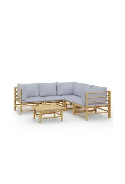 VIDAXL 3155092 Set de sofás y mesa para jardín de 6 piezas fabricado en bambú con cojines de color gris claro de vidaXL