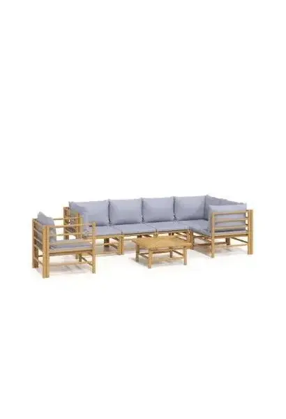 VIDAXL 3155093 Juego de muebles para jardín de 7 piezas fabricado en bambú con cojines de color gris claro de vidaXL