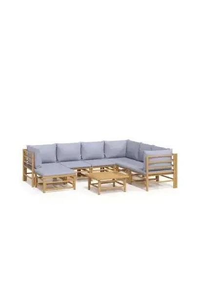 VIDAXL 3155095 Set de sofás y mesa para jardín de 8 piezas fabricado en bambú con cojines de color gris claro de vidaXL