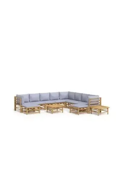 VIDAXL 3155099 Set de sofás y mesa para jardín de 12 piezas fabricado en bambú con cojines de color gris claro de vidaXL