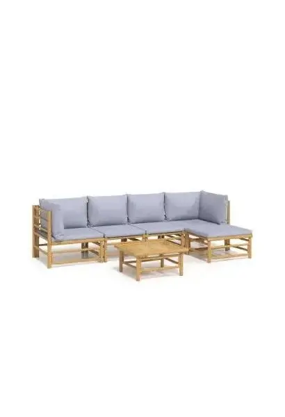VIDAXL 3155104 Set de sofás centrales y esquineros para jardín de 6 piezas fabricado en bambú con cojines de color gris claro de vidaXL
