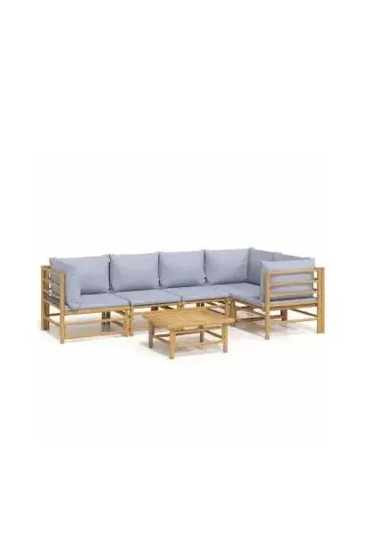 VIDAXL 3155105 Juego de sofás y mesa para jardín de 6 piezas fabricado en bambú con cojines de color gris claro de vidaXL
