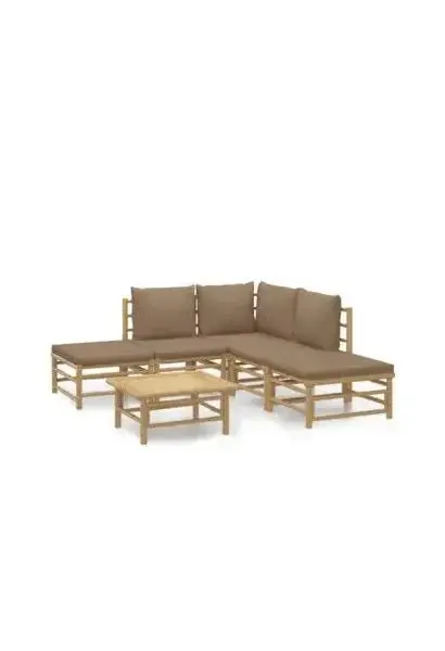 VIDAXL 3155111 Set de sofás centrales y esquineros para jardín de 8 piezas fabricado en bambú con cojines de color gris topo de vidaXL