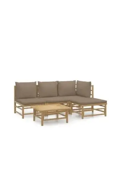 VIDAXL 3155113 Set de sofás centrales y esquineros para jardín de 5 piezas fabricado en bambú con cojines de color gris topo de vidaXL