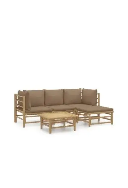 VIDAXL 3155114 Juego de sofás y mesa para jardín de 5 piezas fabricado en bambú con cojines de color gris topo de vidaXL