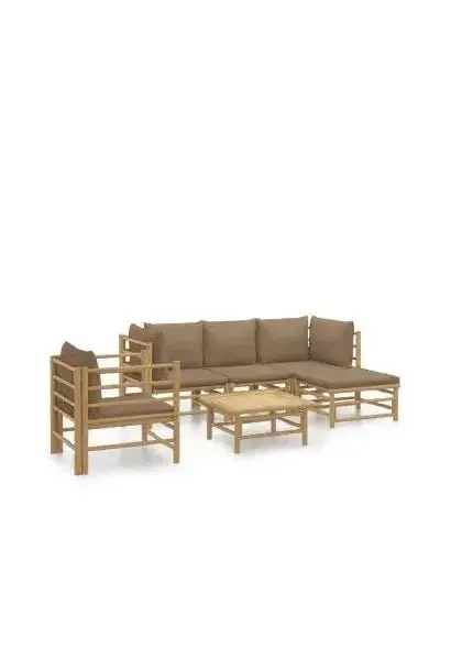 VIDAXL 3155115 Juego de sofás y mesa para jardín de 6 piezas fabricado en bambú con cojines de color gris topo de vidaXL