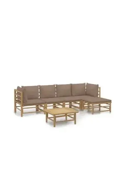 VIDAXL 3155116 Set de sofás y mesa para jardín de 6 piezas fabricado en bambú con cojines de color gris topo de vidaXL