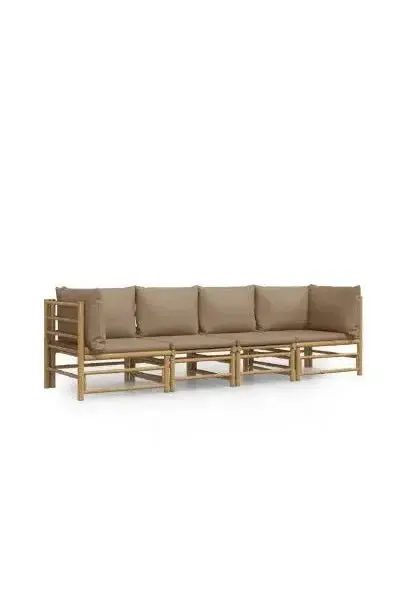 VIDAXL 3155120 Set de sofás y mesa para jardín de 4 piezas fabricado en bambú con cojines de color gris topo de vidaXL