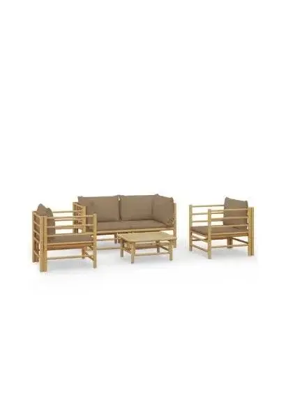 VIDAXL 3155121 Set de muebles para jardín de 5 piezas fabricado en bambú con cojines de color gris topo de vidaXL