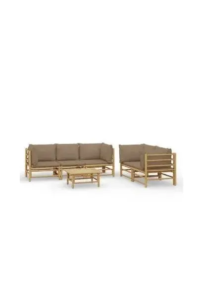 VIDAXL 3155122 Set de sofás y mesa para jardín de 5 piezas fabricado en bambú con cojines de color gris topo de vidaXL
