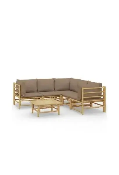 VIDAXL 3155124 Set de sofás centrales y esquineros para jardín de 6 piezas fabricado en bambú con cojines de color gris topo de vidaXL