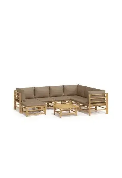 VIDAXL 3155127 Set de sofás con mesa para jardín de 8 piezas fabricado en bambú con cojines de color gris topo de vidaXL