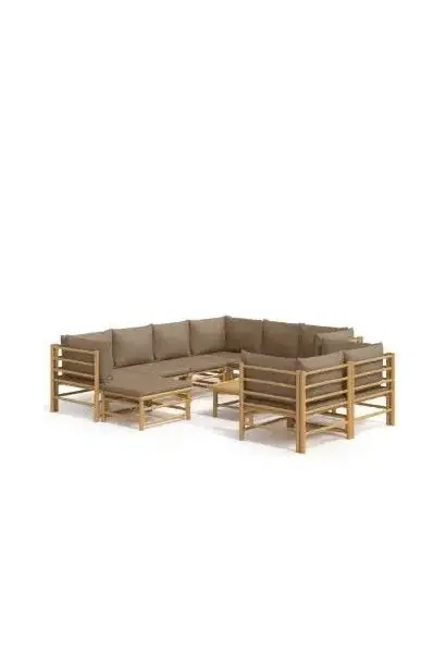 VIDAXL 3155128 Set de sofás y mesa para jardín de 10 piezas fabricado en bambú con cojines de color gris topo de vidaXL