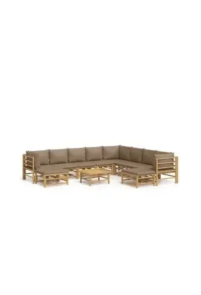 VIDAXL 3155129 Set de sofás y mesa para jardín de 11 piezas fabricado en bambú con cojines de color gris topo de vidaXL