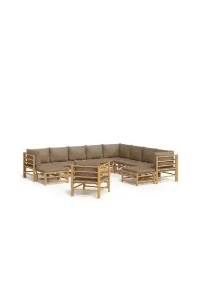 VIDAXL 3155130 Set de sofás y mesa para jardín de 12 piezas fabricado en bambú con cojines de color gris topo de vidaXL