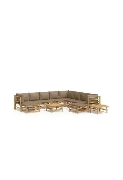VIDAXL 3155131 Set de sofás centrales y esquineros para jardín de 12 piezas fabricado en bambú con cojines de color gris topo de vidaXL