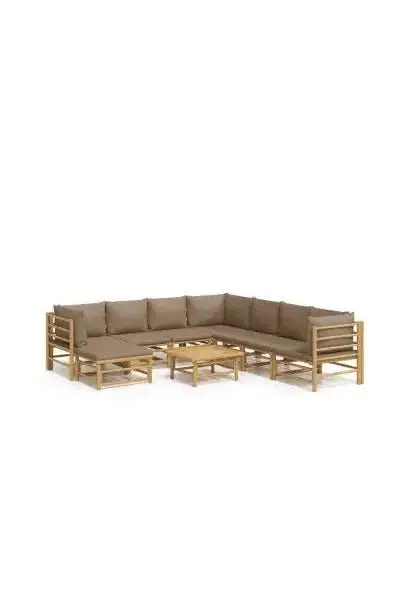 VIDAXL 3155132 Set de sofás centrales y esquineros para jardín de 9 piezas fabricado en bambú con cojines de color gris topo de vidaXL