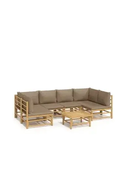 VIDAXL 3155134 Set de sofás con mesa para jardín de 7 piezas fabricado en bambú con cojines de color gris topo de vidaXL