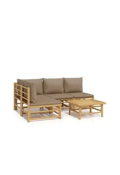 VIDAXL 3155138 Set de sofás para jardín de 5 piezas de madera de bambú con cojines de color gris topo de vidaXL