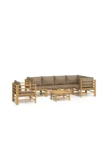 VIDAXL 3155141 Set de sofás y silla con mesa para jardín de 7 piezas fabricado en bambú con cojines de color gris topo de vidaXL