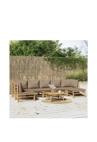 VIDAXL 3155142 Set de sofás y mesa para jardín de 8 piezas fabricado en bambú con cojines de color gris topo de vidaXL