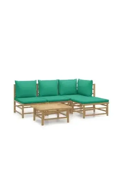 VIDAXL 3155145 Set de sofás con reposapiés para jardín de 6 piezas fabricado en bambú con cojines de color verde de vidaXL