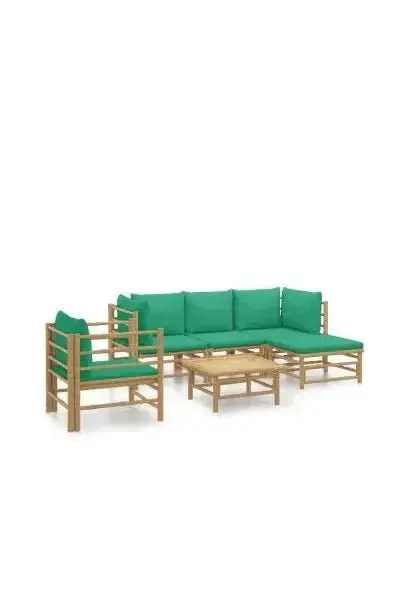 VIDAXL 3155147 Set de sofás con reposapiés y silla para jardín de 6 piezas de madera con cojines de color verde de vidaXL