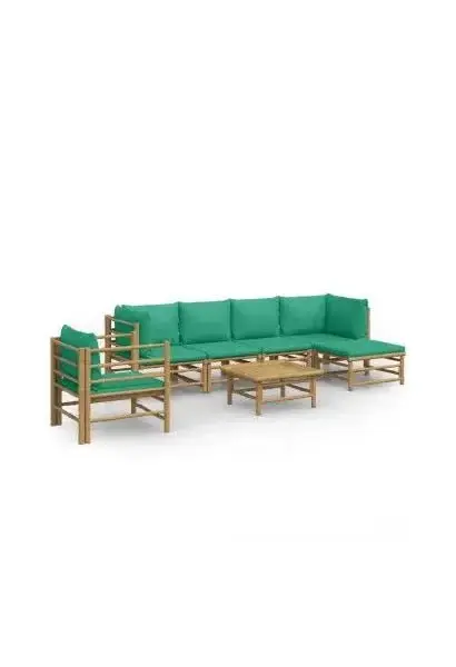 VIDAXL 3155149 Set de sofás con reposapiés y silla para jardín de 7 piezas de madera con cojines de color verde de vidaXL