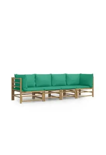 VIDAXL 3155152 Set de sofás para jardín de 4 piezas fabricado en bambú con cojines de color verde de vidaXL