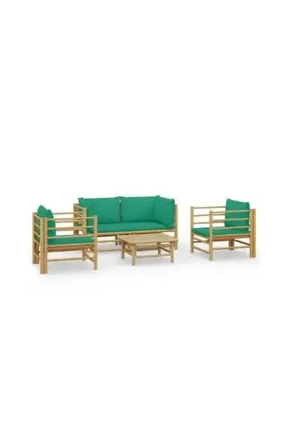 VIDAXL 3155153 Set de sofá esquinero y silla de 5 piezas para jardín hecho de bambú con cojines de color verde de vidaXL
