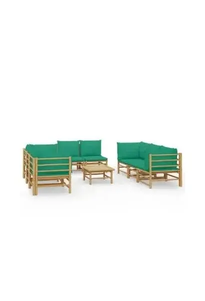 VIDAXL 3155155 Set de sofás para jardín de 9 piezas fabricado en bambú con cojines de color verde de vidaXL