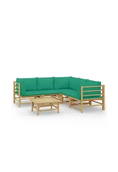 VIDAXL 3155156 Set de sofás y mesa para jardín de 6 piezas hecho en bambú con cojines de color verde de vidaXL