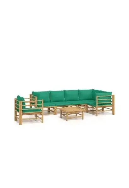 VIDAXL 3155157 Set de sofás y silla para jardín de 7 piezas fabricado en bambú con cojines de color verde de vidaXL