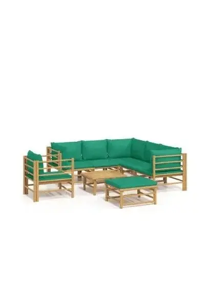 VIDAXL 3155158 Set de sofás y silla para jardín de 8 piezas fabricado en bambú con cojines de color verde de vidaXL