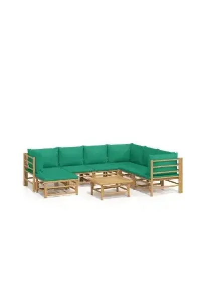 VIDAXL 3155159 Set de sofás y reposapiés para jardín de 8 piezas fabricado en bambú con cojines de color verde de vidaXL
