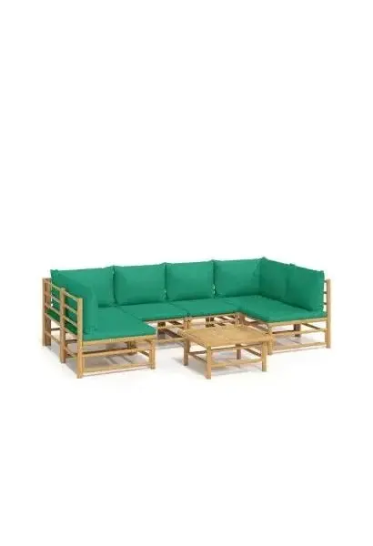 VIDAXL 3155166 Set de sofás para jardín de 7 piezas fabricado en bambú con cojines de color verde de vidaXL