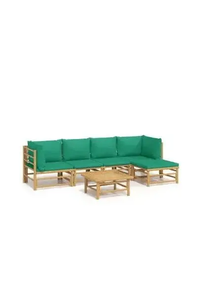 VIDAXL 3155168 Set de sofás y reposapiés para jardín de 6 piezas fabricado en bambú con cojines de color verde de vidaXL