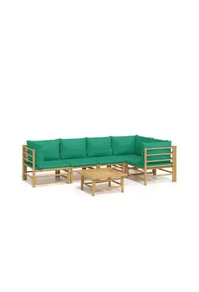 VIDAXL 3155169 Set de sofás para jardín de 6 piezas fabricado en bambú con cojines de color verde de vidaXL