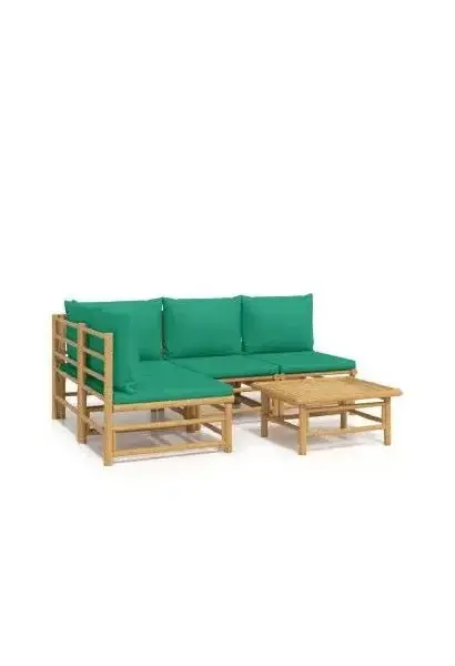 VIDAXL 3155170 Set de sofás centrales y esquineros para jardín de 6 piezas fabricado en bambú con cojines de color verde de vidaXL