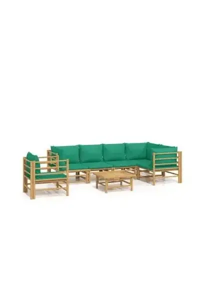 VIDAXL 3155173 Juego de sofás y silla para jardín de 7 piezas fabricado en bambú con cojines de color verde de vidaXL