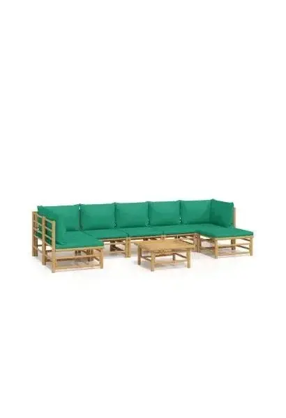 VIDAXL 3155174 Juego de sofás con reposapiés para jardín de 8 piezas fabricado en bambú con cojines de color verde de vidaXL