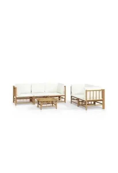 VIDAXL 3155186 Set de sofás y mesa para jardín de 6 piezas fabricado en bambú con cojines de color blanco de vidaXL