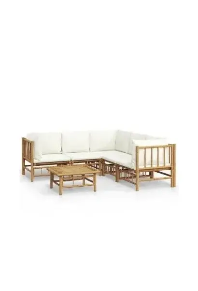 VIDAXL 3155188 Juego de sofás para jardín de 6 piezas fabricado en bambú con cojines de color blanco de vidaXL