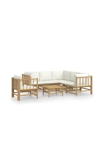 VIDAXL 3155189 Juego de sofás y silla para jardín de 6 piezas fabricado en bambú con cojines de color blanco de vidaXL